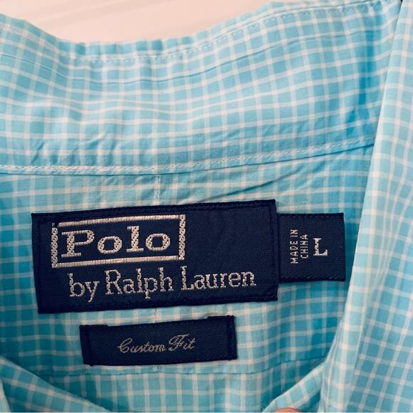 Polo by Ralph Lauren | Men's Dress Shirt size large Blue and white plaid - Picture 2 of 5
